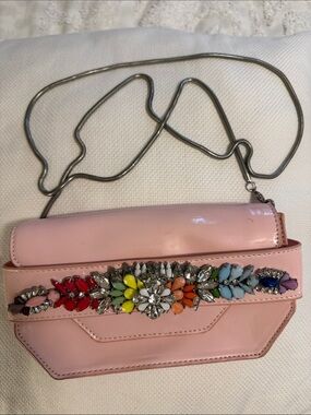Steve Madden Pink Patent Crossbody with Multicolor Jewel Accent